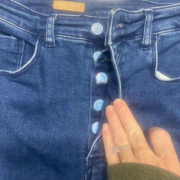 Pilcro The Icon Flare Jeans Size 30 Anthropology Dark Wash High-Rise Button Fly - Picture 5 of 14